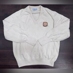 Men’s Vintage Pickering Classic White V-Neck %100 Cotton Pebble Beach Sweater